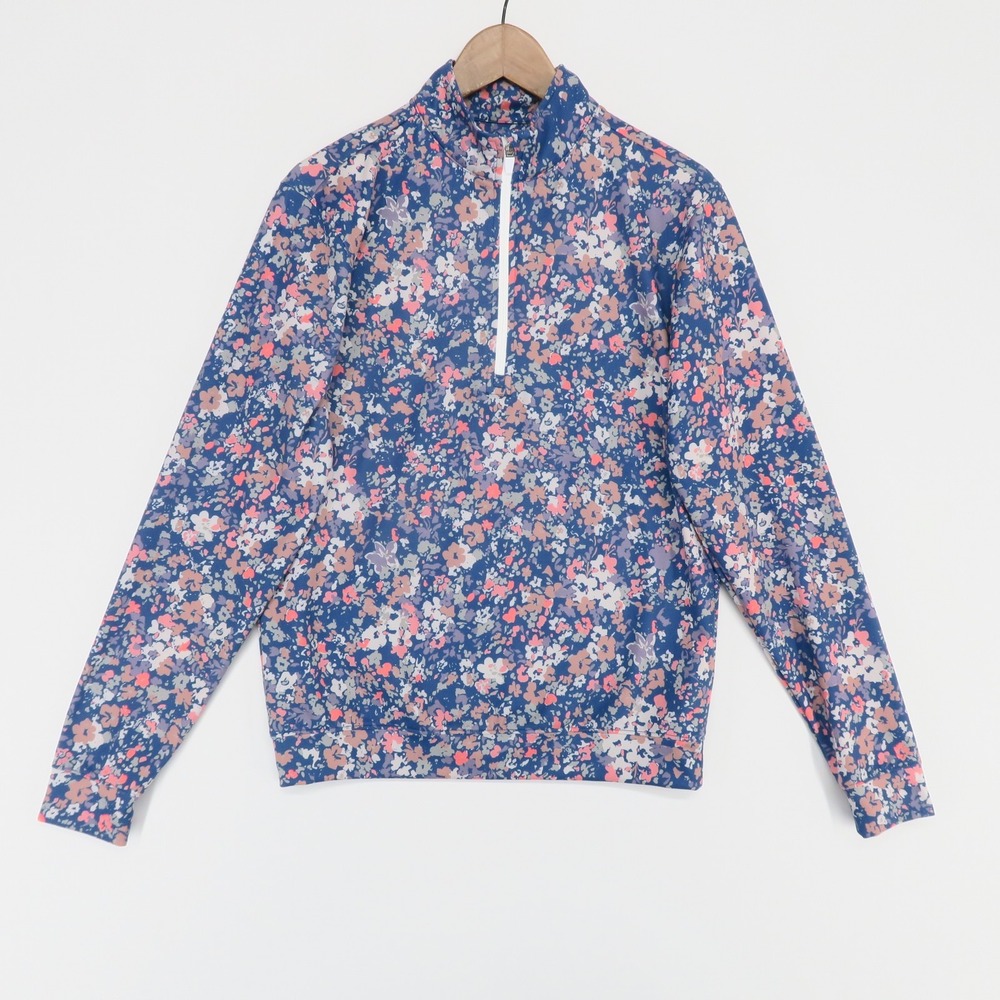 Waggle 1/4 Zip Pullover Mens S Blue Floral Performance Golf Stretch Long Sleeve